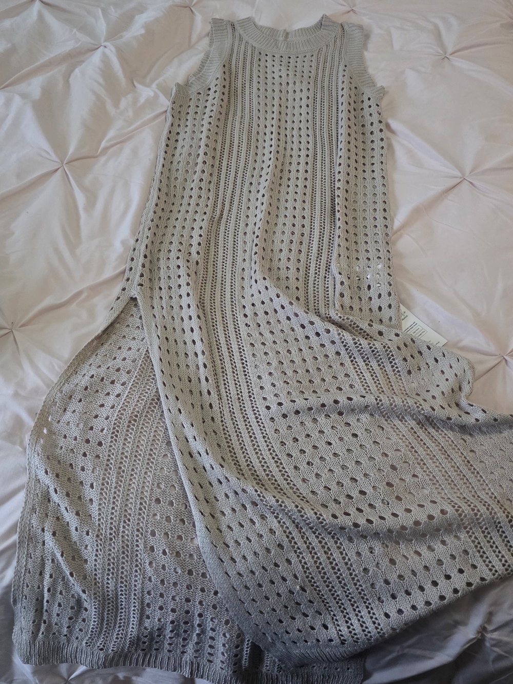 Sleeveless Crochet Maxi Beach Dress in Neutral Tan - Picture 3 of 4